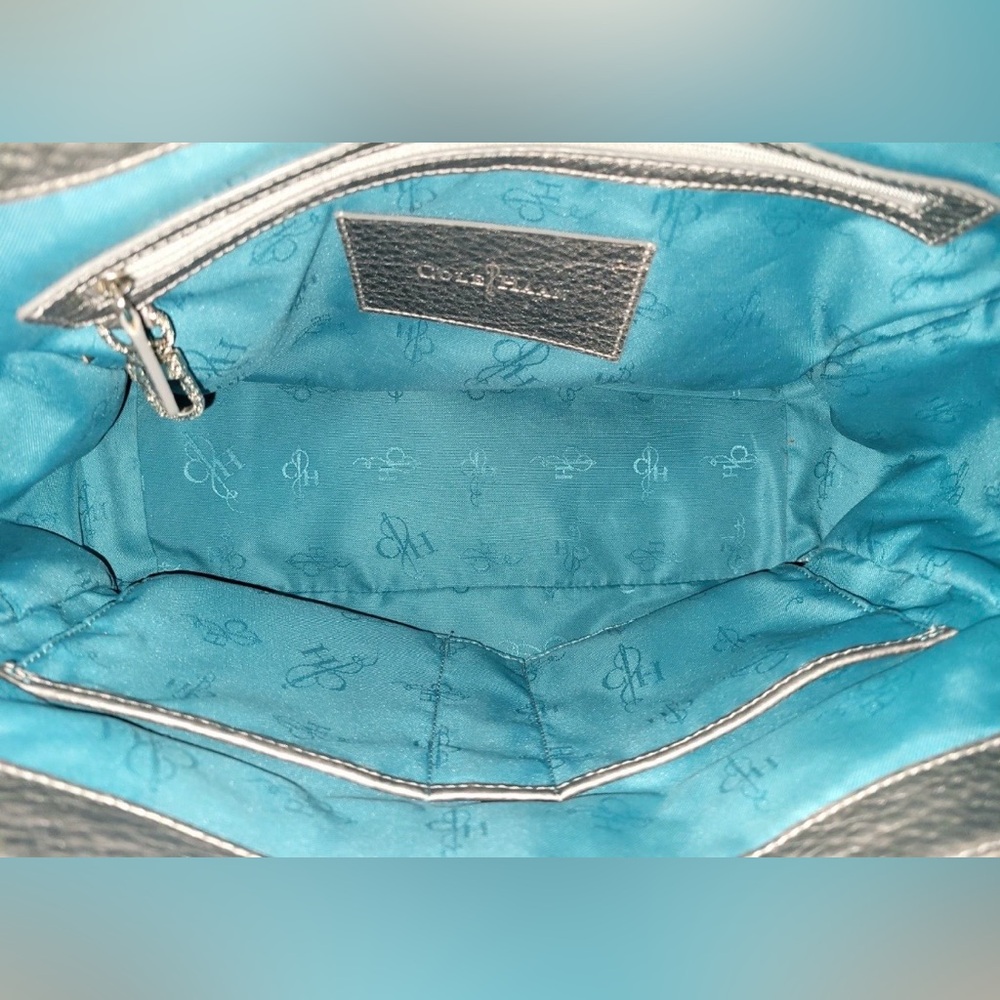 Cole Haan Metallic Silver Tote Shoulder Bag Pebbled Leather 3 Compartments - Picture 15 of 16